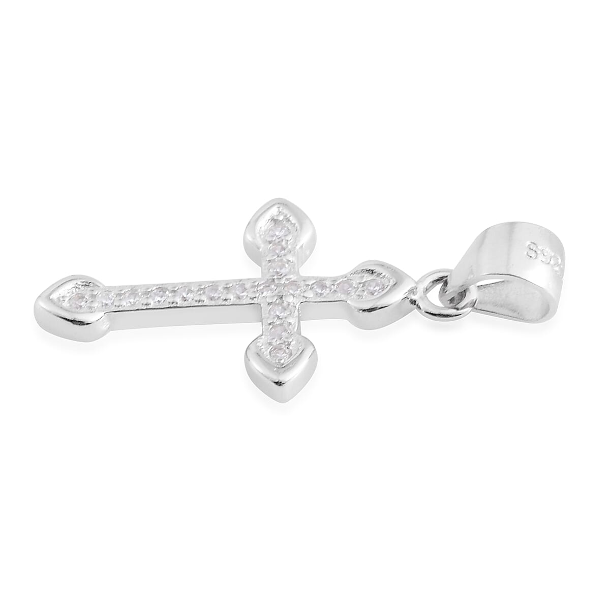 White CZ Sterling Silver Lever Back Earrings and Cross Pendant without Chain 0.54 ctw