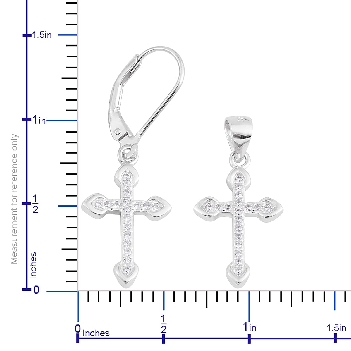 White CZ Sterling Silver Lever Back Earrings and Cross Pendant without Chain 0.54 ctw