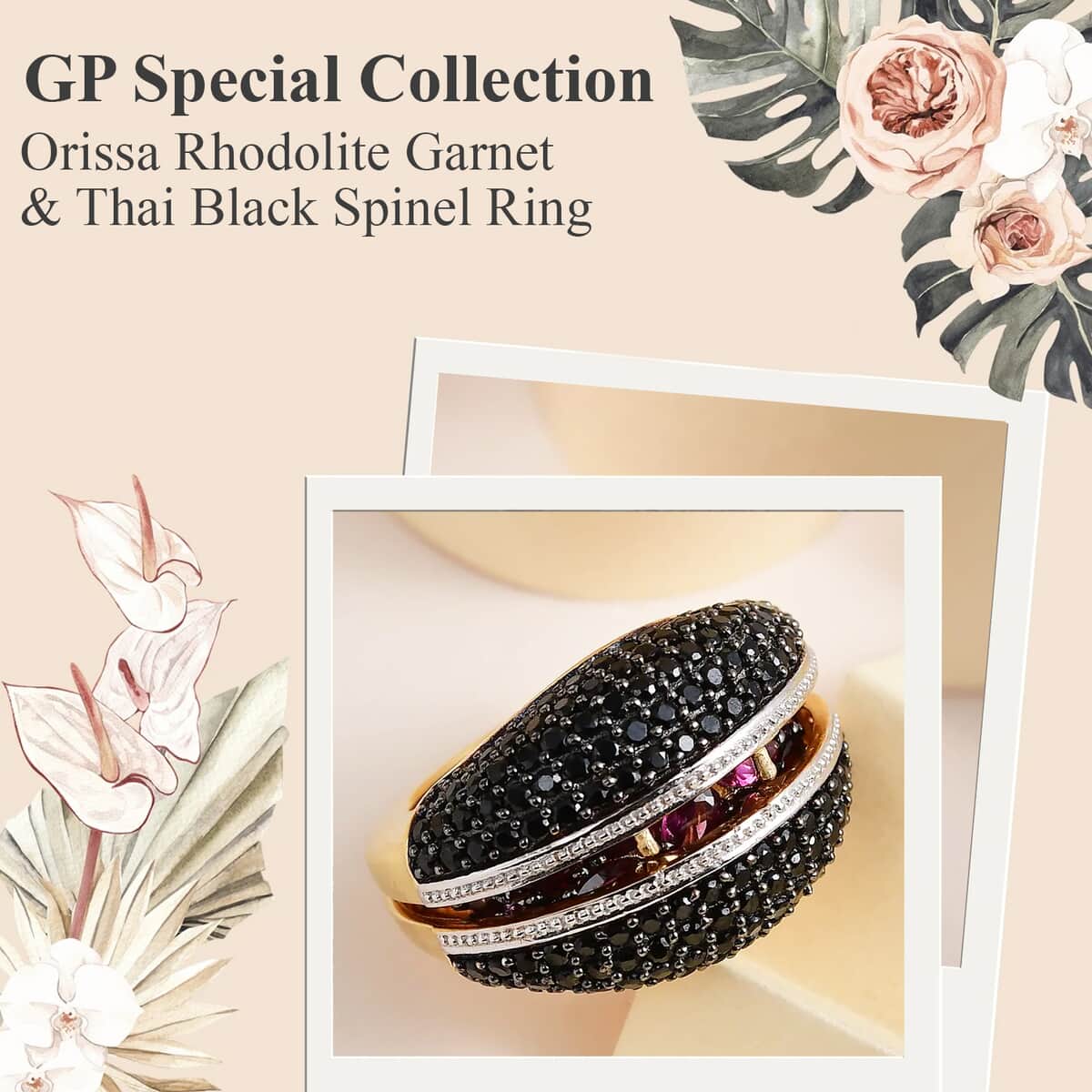 GP Orissa Rhodolite Garnet and Thai Black Spinel Multi Wear Cage Ring in 14K YG Over Sterling Silver 12 Grams 7.19 ctw image number 1