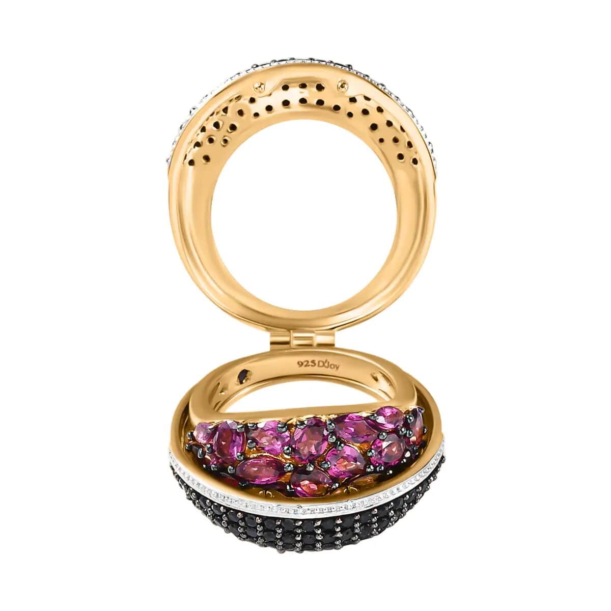 GP Orissa Rhodolite Garnet and Thai Black Spinel Multi Wear Cage Ring in 14K YG Over Sterling Silver 12 Grams 7.19 ctw image number 5