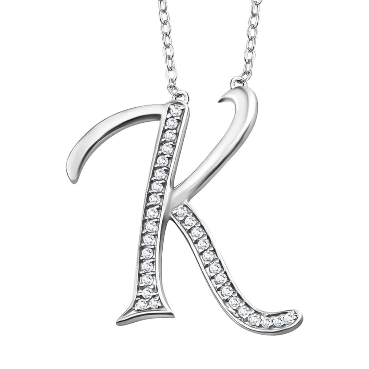 Initial K Necklace Featuring Cambodian White Zircon in Platinum Over Sterling Silver 20 Inches image number 0