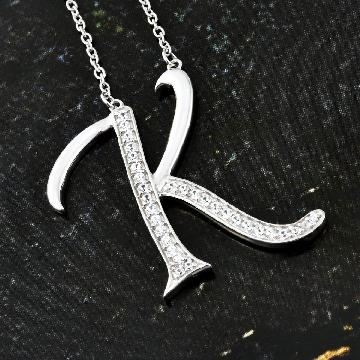 Initial K Necklace Featuring Cambodian White Zircon in Platinum Over Sterling Silver 20 Inches image number 1