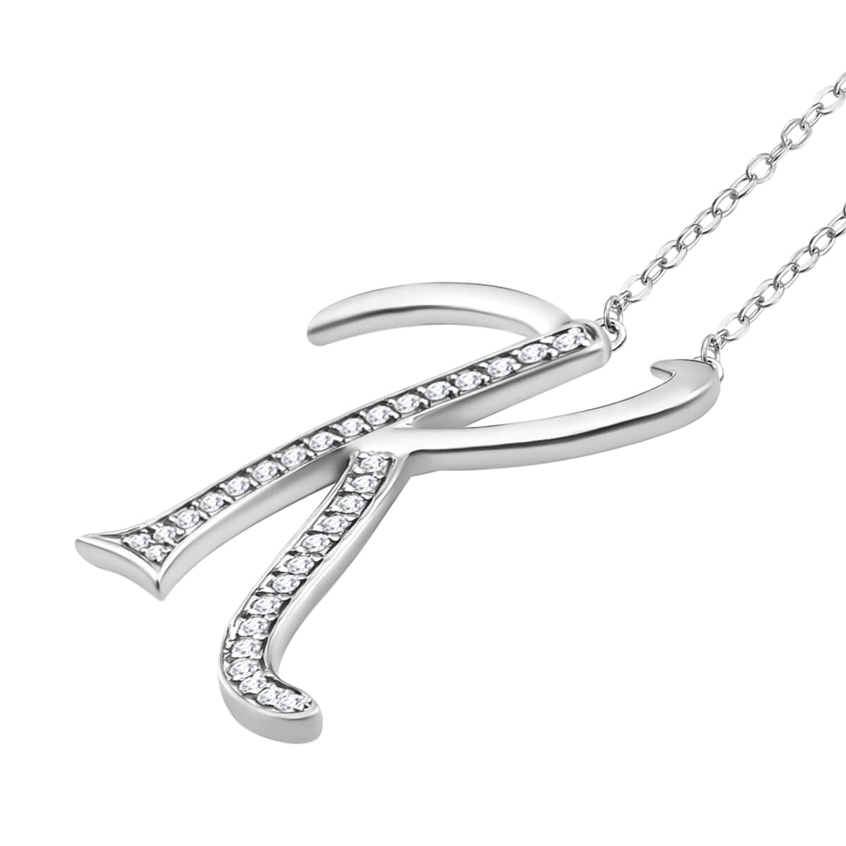 Initial K Necklace Featuring Cambodian White Zircon in Platinum Over Sterling Silver 20 Inches image number 2