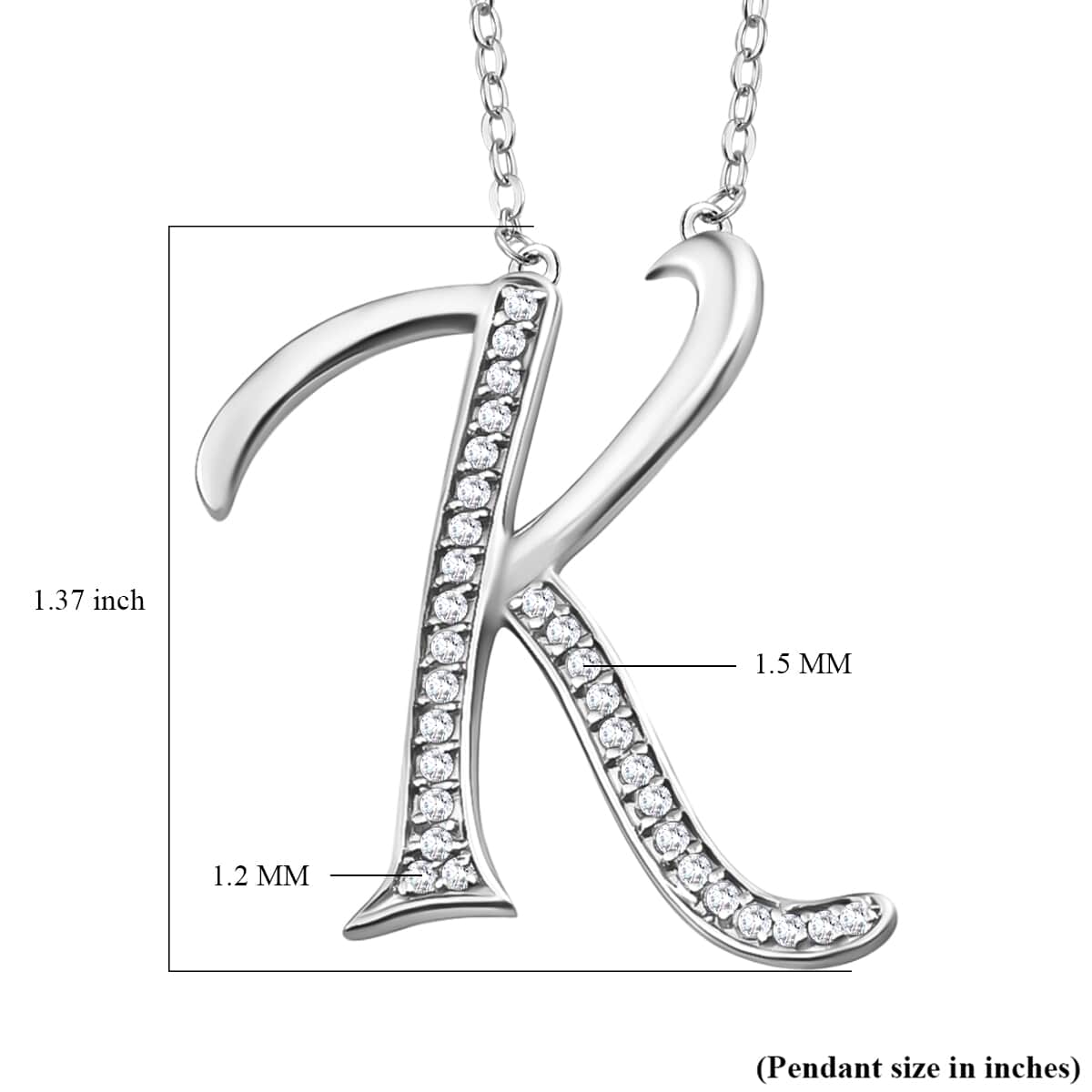 Initial K Necklace Featuring Cambodian White Zircon in Platinum Over Sterling Silver 20 Inches image number 3