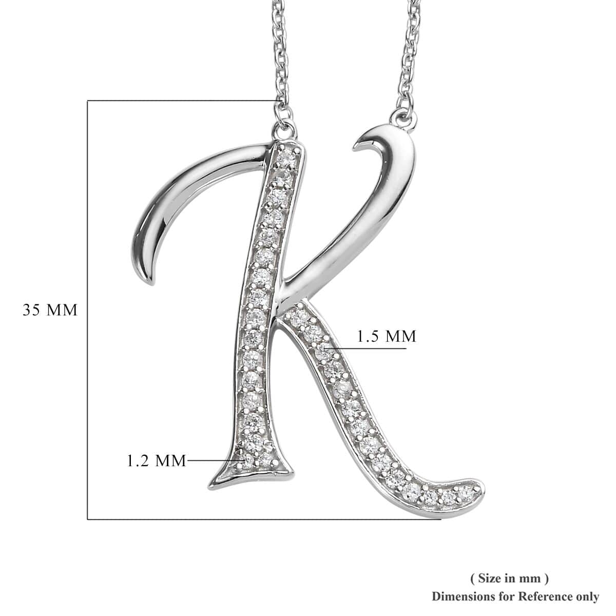 Initial K Necklace Featuring Cambodian White Zircon in Platinum Over Sterling Silver 20 Inches image number 5