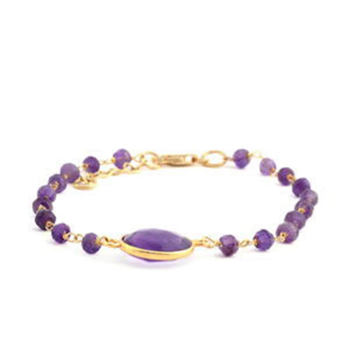 Amethyst Beaded Bracelet in 14K Yellow Gold Over Sterling Silver (7.00 In) 2.00 ctw image number 0