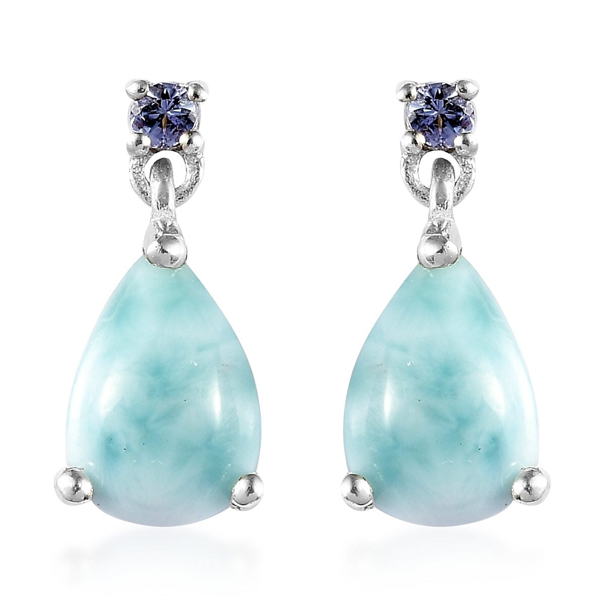 Premium Larimar and Tanzanite Drop Earrings in Platinum Over Sterling Silver 2.90 ctw