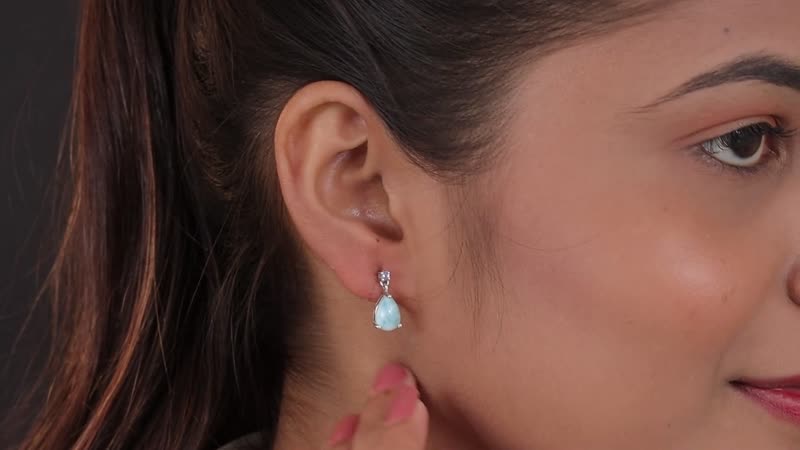 3.45 ctw Larimar and Tanzanite Drop Earrings in Platinum Over Sterling Silver