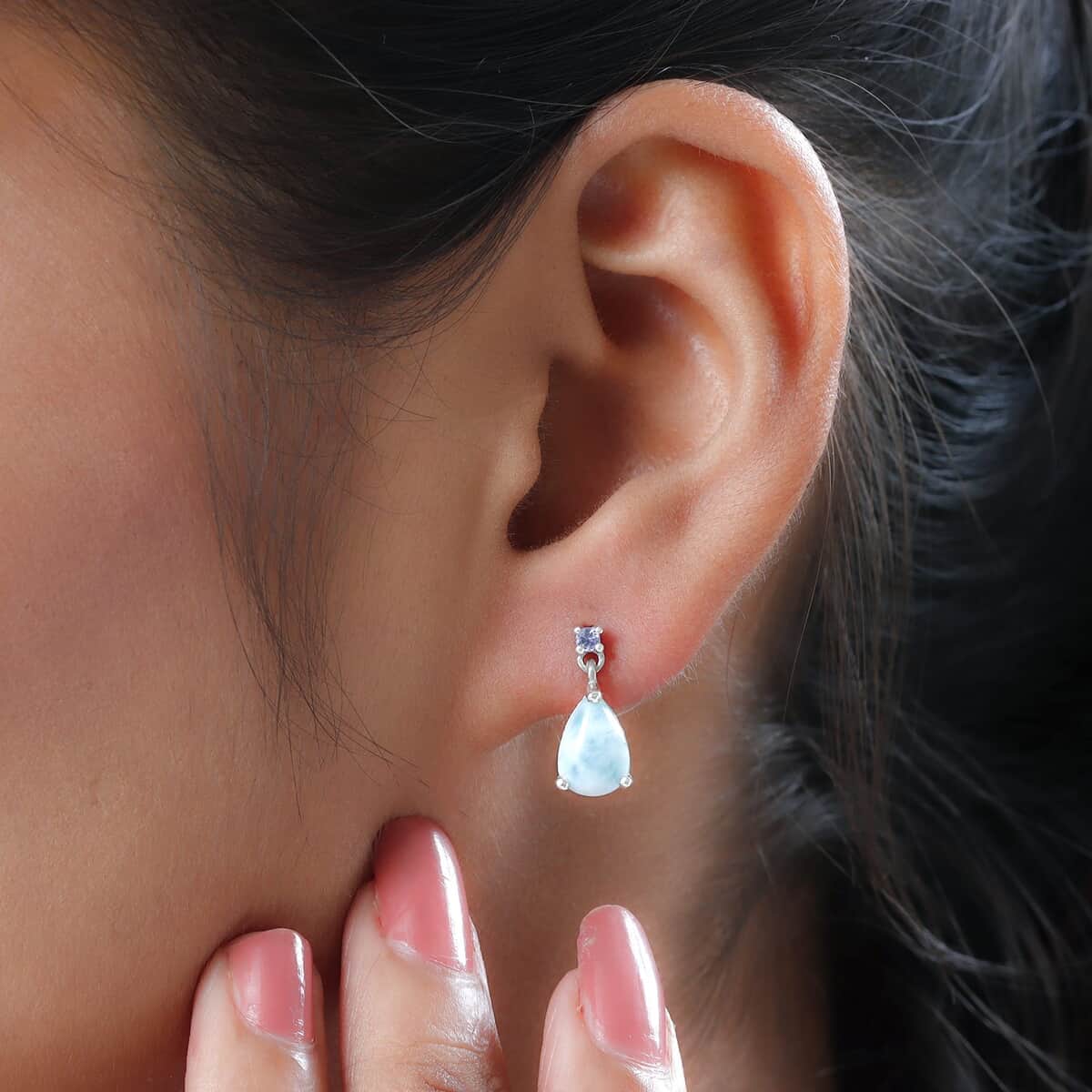 Premium Larimar and Tanzanite Drop Earrings in Platinum Over Sterling Silver 2.90 ctw image number 1