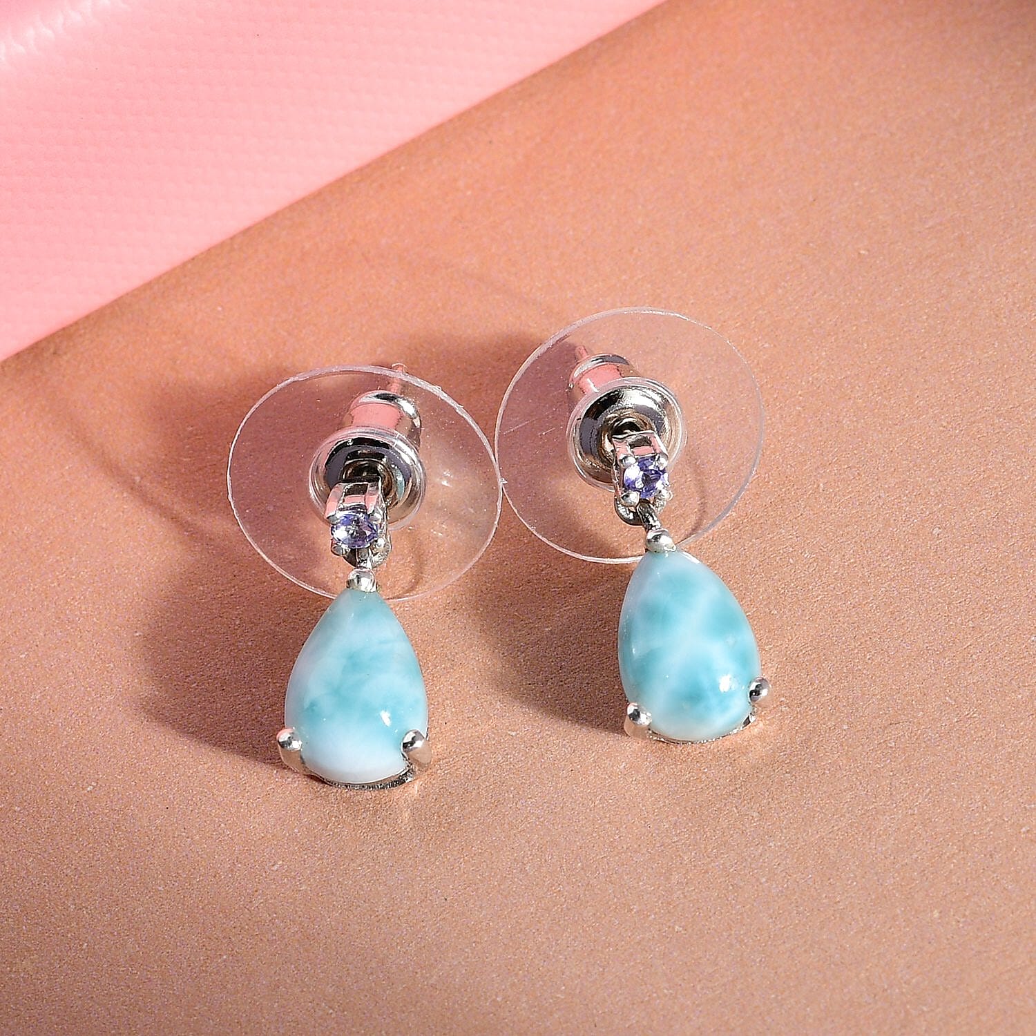 Premium Larimar and Tanzanite Drop Earrings in Platinum Over Sterling Silver 2.90 ctw