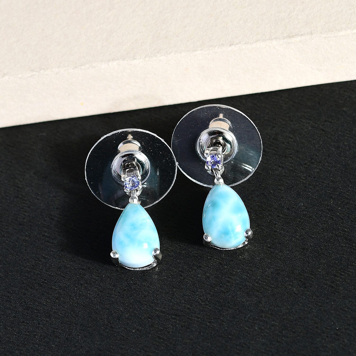 Premium Larimar and Tanzanite Drop Earrings in Platinum Over Sterling Silver 2.90 ctw