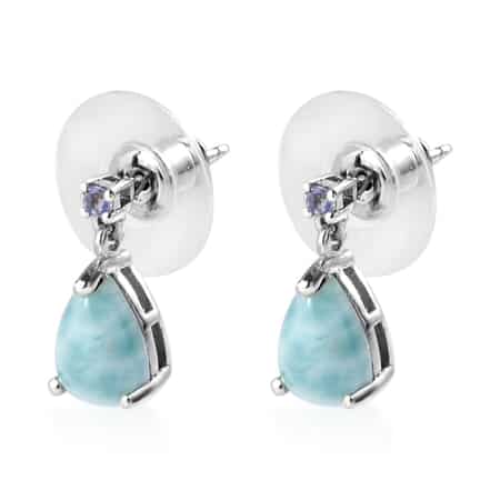Premium Larimar and Tanzanite Drop Earrings in Platinum Over Sterling Silver 2.90 ctw image number 5