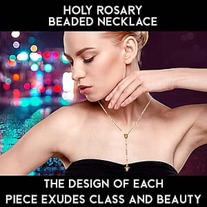 Rosary Style 26 Inch Cross Necklace in Goldtone, Gift For Birthday Anniversary