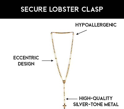 Rosary Style 26 Inch Cross Necklace in Goldtone, Gift For Birthday Anniversary
