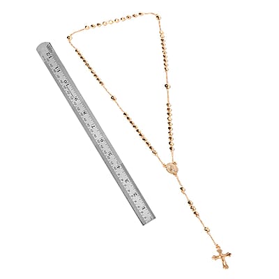 Rosary Style 26 Inch Cross Necklace in Goldtone, Gift For Birthday Anniversary