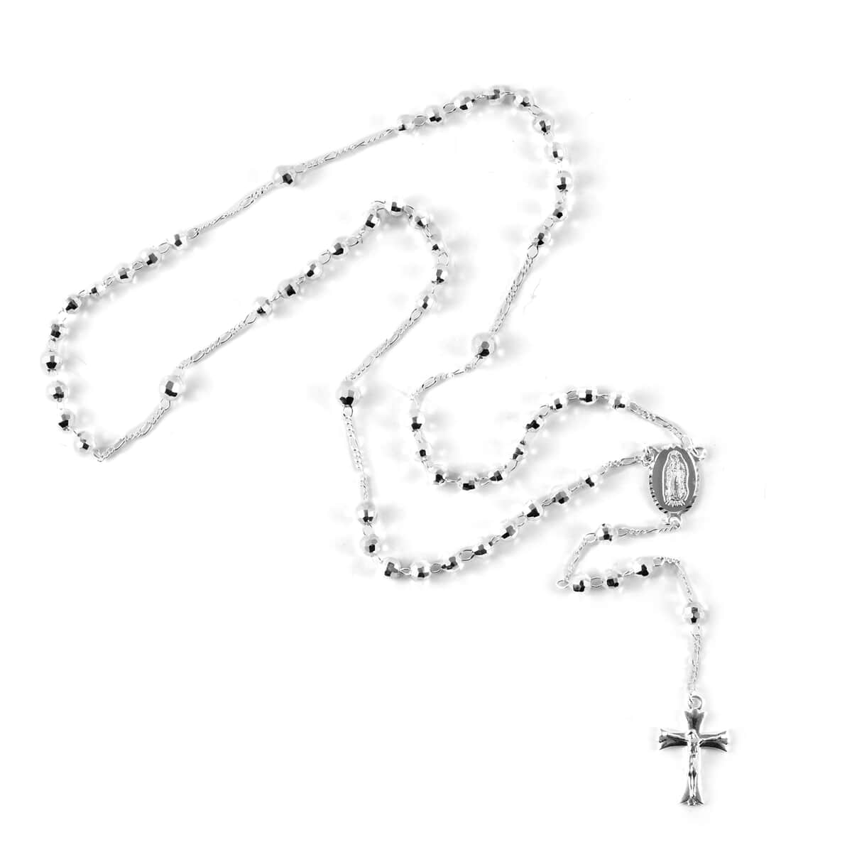 Rosary Style 26 Inch Cross Necklace in Silvertone, Gift For Birthday Anniversary image number 0
