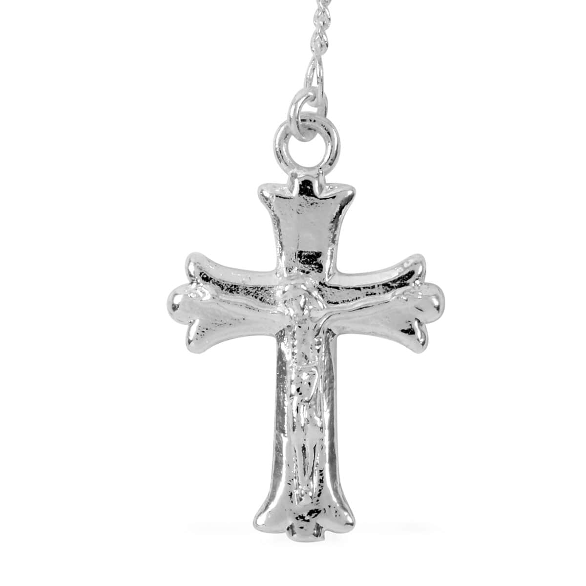 Rosary Style 26 Inch Cross Necklace in Silvertone, Gift For Birthday Anniversary image number 2