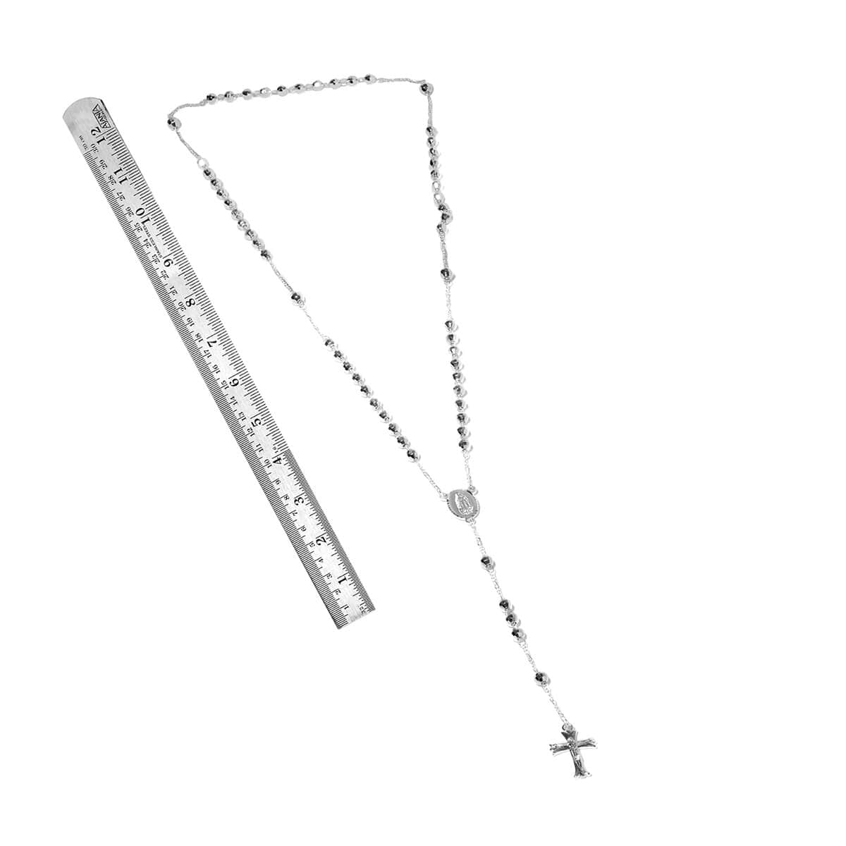 Rosary Style 26 Inch Cross Necklace in Silvertone, Gift For Birthday Anniversary image number 3