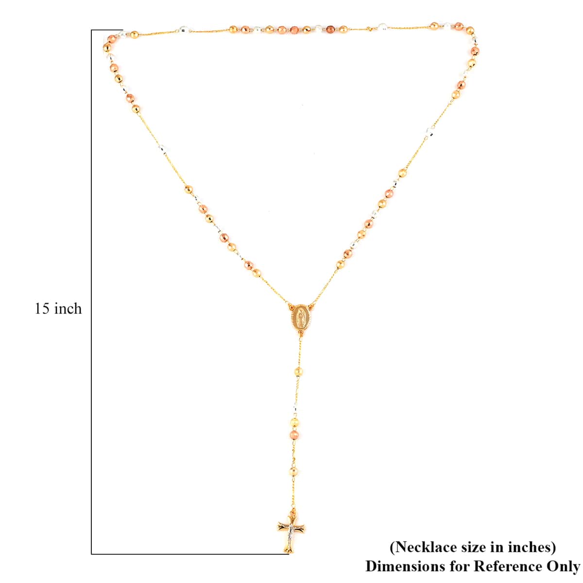 Rosary Style 26 Inch Cross Necklace in Tri-Tone, Gift For Birthday Anniversary image number 2