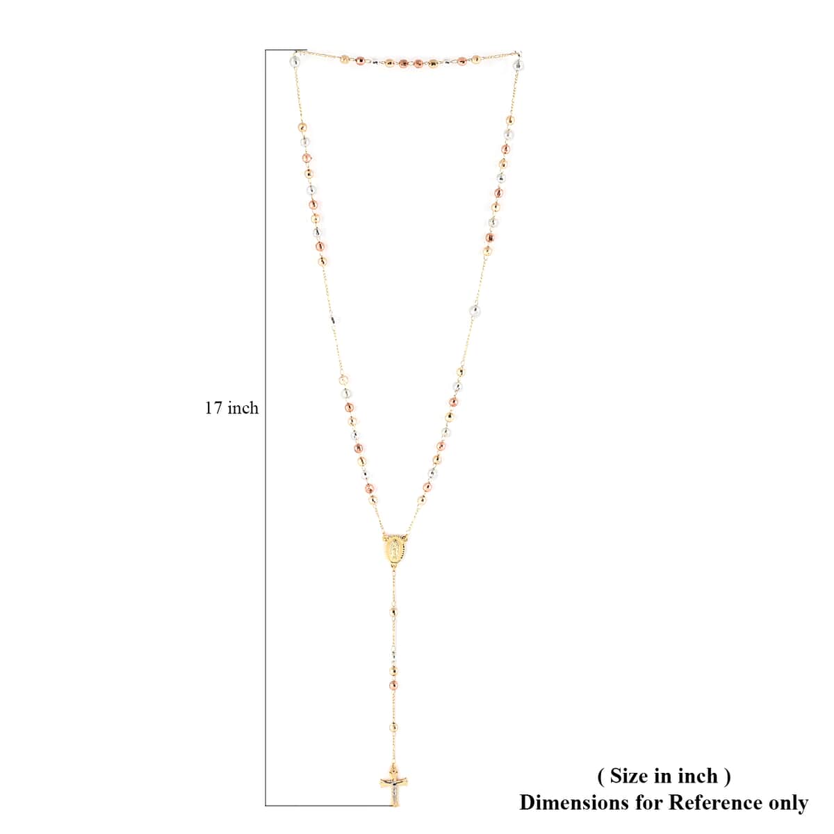 Rosary Style 26 Inch Cross Necklace in Tri-Tone, Gift For Birthday Anniversary image number 3