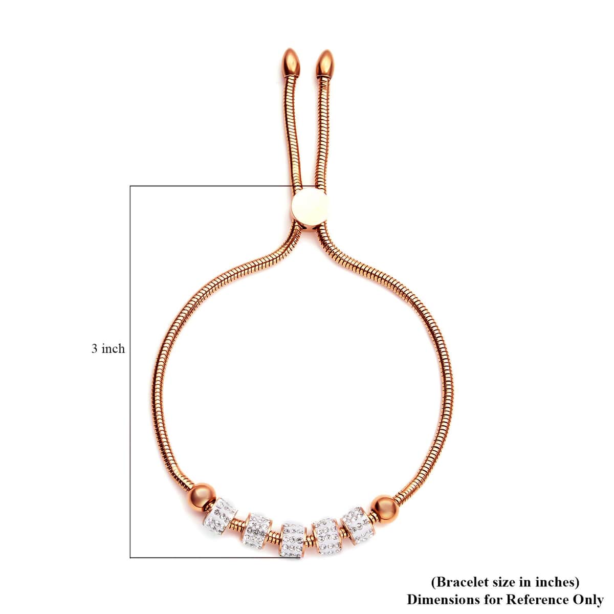 White Austrian Crystal Beaded Bolo Bracelet in ION Plated Rose Gold Stainless Steel image number 4