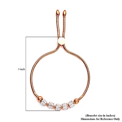 White Austrian Crystal Beaded Bolo Bracelet in ION Plated Rose Gold Stainless Steel
