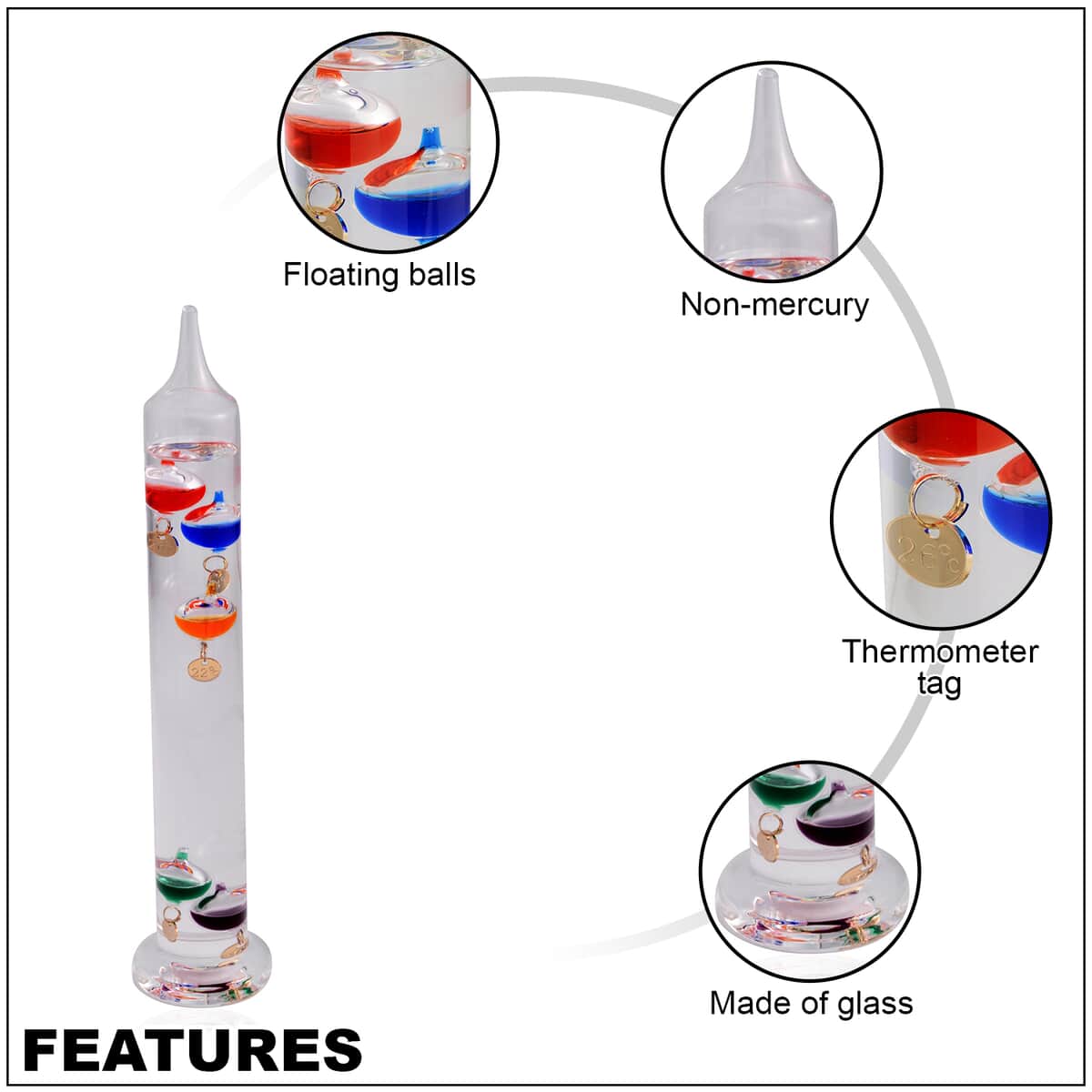 Multicolor Galileo Thermometer with Floating Balls, Weather Predictor Office Home Desk Table Decor, Indoor Decorations Gifts image number 2