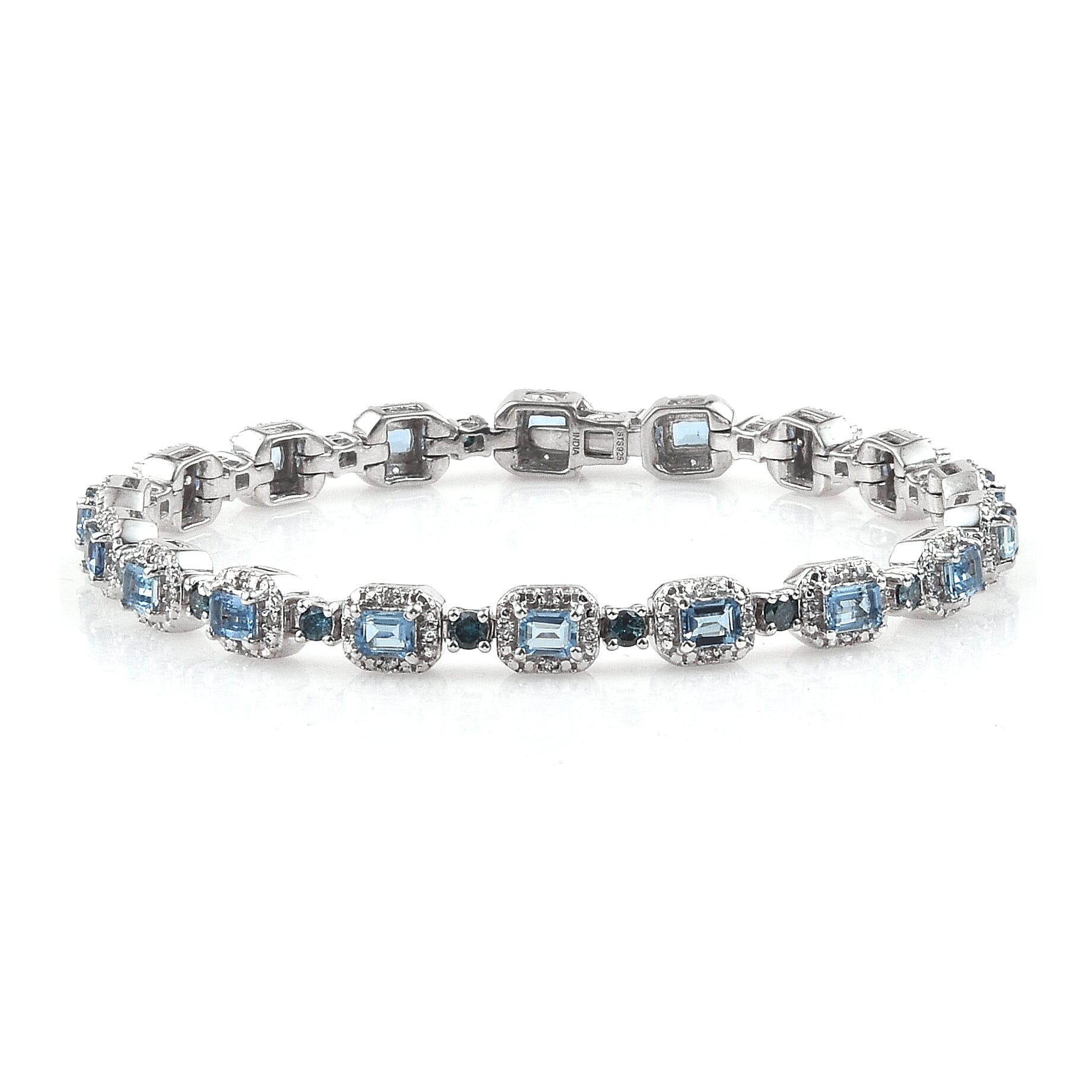 Santa Maria Aquamarine, Zircon, Diamond Sterling Silver Bracelet (7.25 in) 6.34 ctw