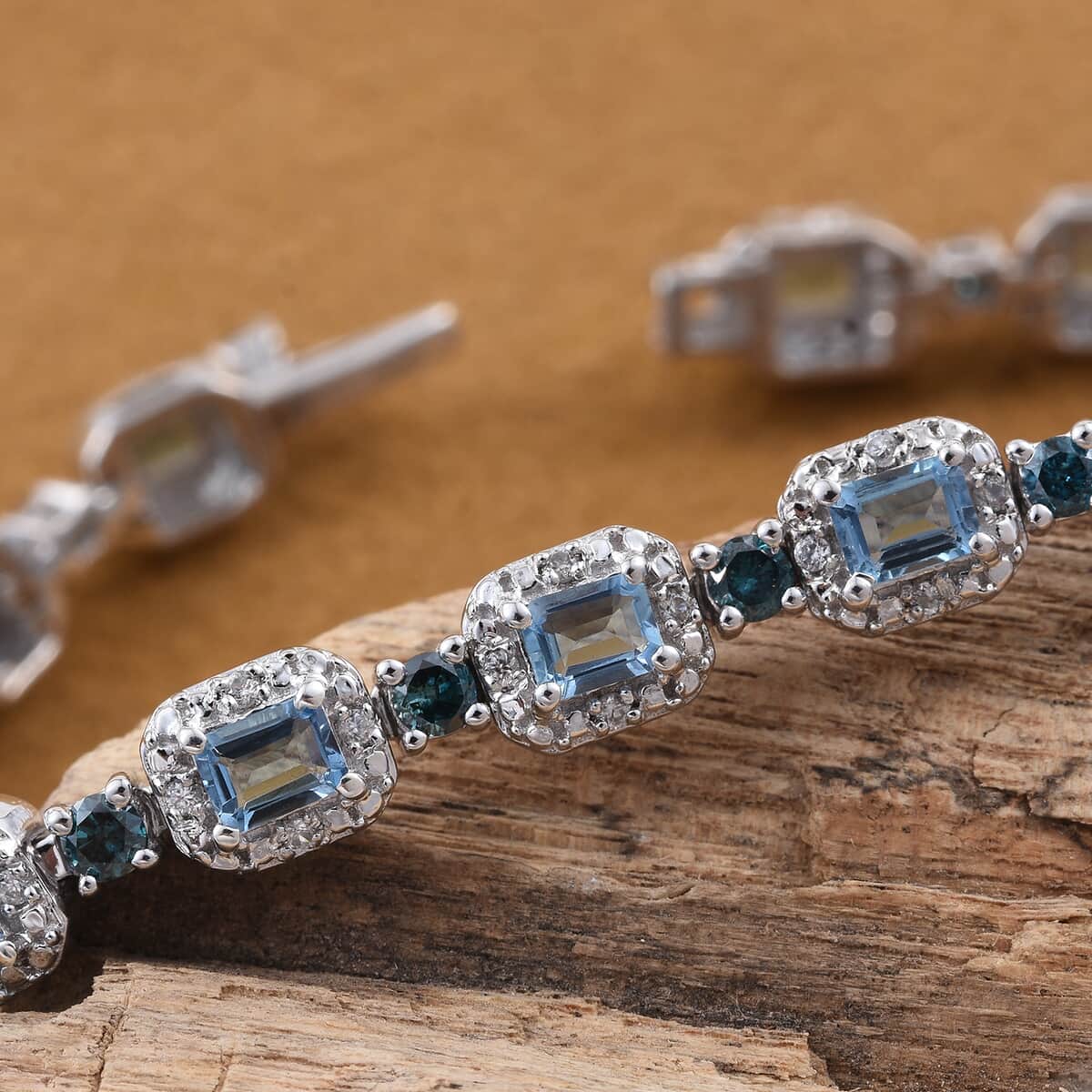 Santa Maria Aquamarine, Zircon, Diamond Sterling Silver Bracelet (7.25 in) 6.34 ctw image number 1