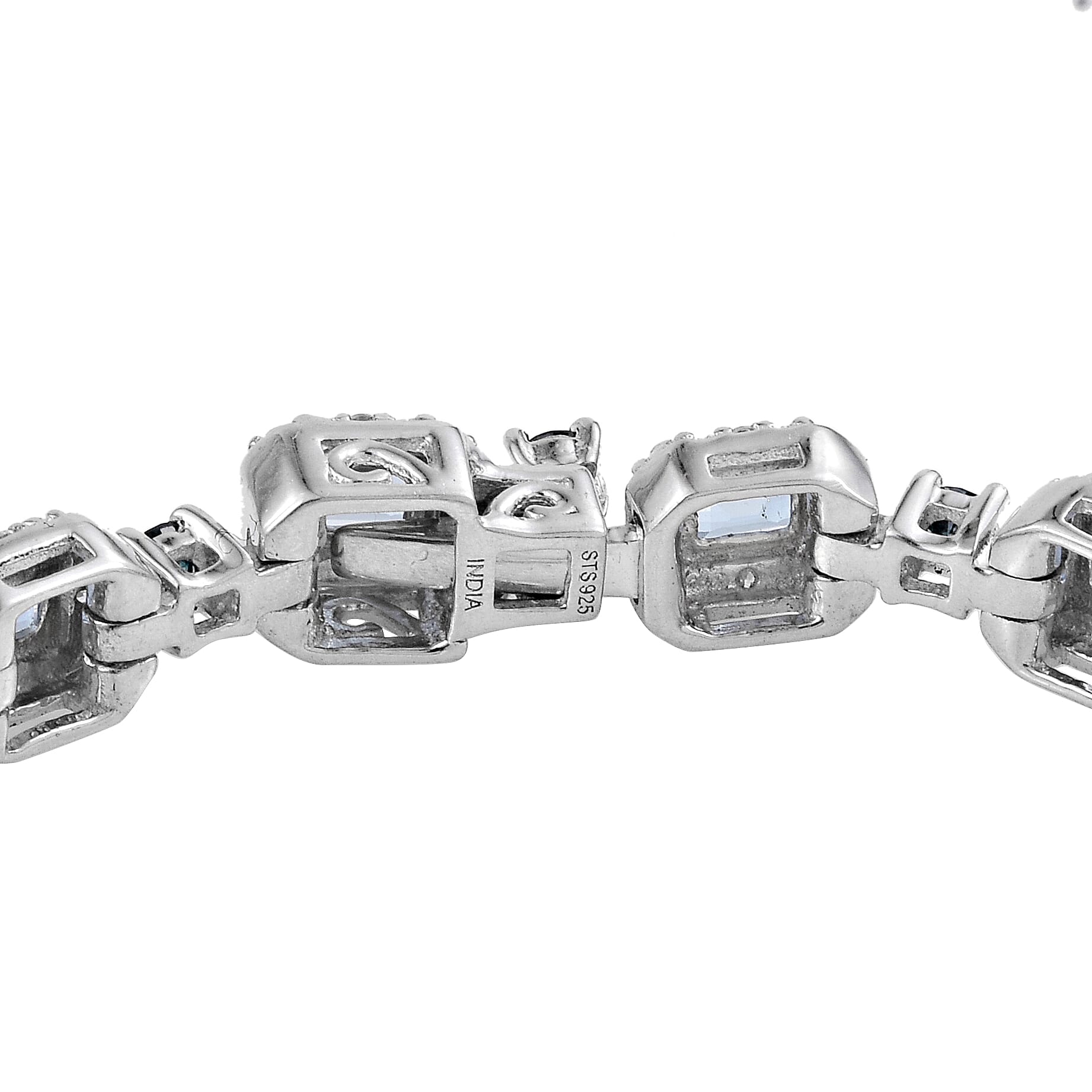 Santa Maria Aquamarine, Zircon, Diamond Sterling Silver Bracelet (7.25 in) 6.34 ctw