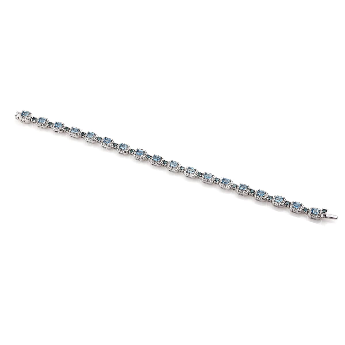 Santa Maria Aquamarine, Zircon, Diamond Sterling Silver Bracelet (7.25 in) 6.34 ctw image number 3