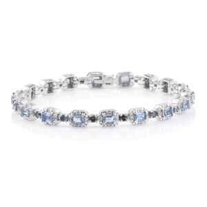 Santa Maria Aquamarine, Zircon, Diamond Sterling Silver Bracelet (8.00 In) 6.78 ctw