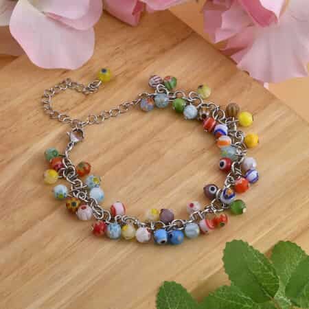 Buy Multi Color Murano Style Beaded Charm Anklet 9-11 Inches in Stainless  Steel at