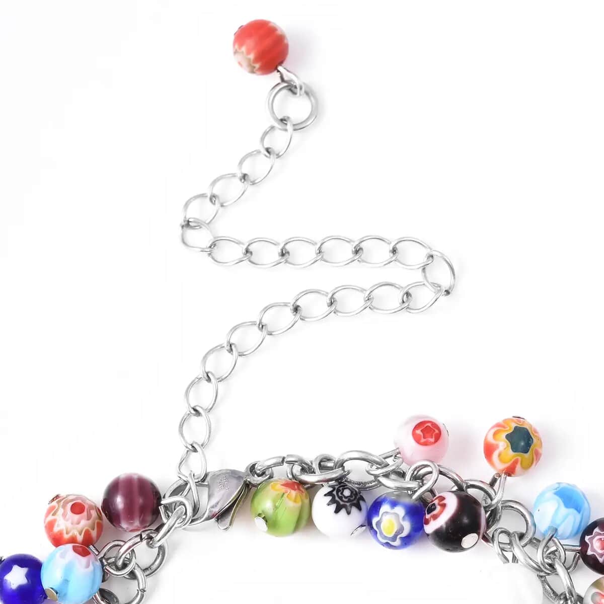 Multi Color Murano Style Beaded Charm Anklet in Stainless Steel 9-11 Inches image number 7