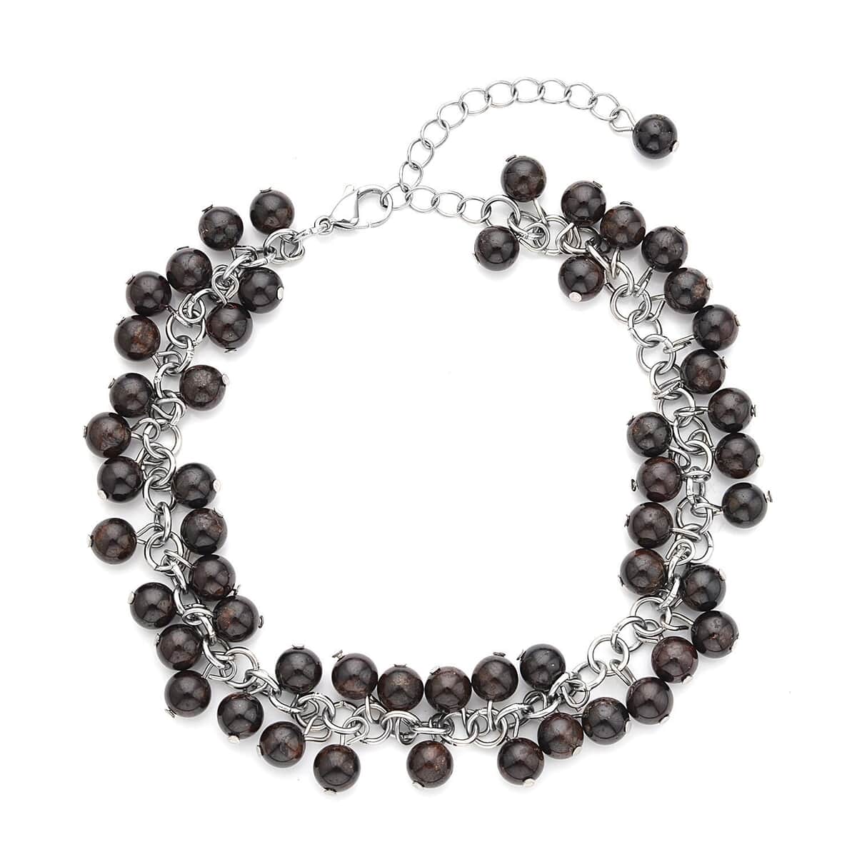 Mozambique Garnet Drop Charm Anklet in Stainless Steel 100.00 ctw image number 0