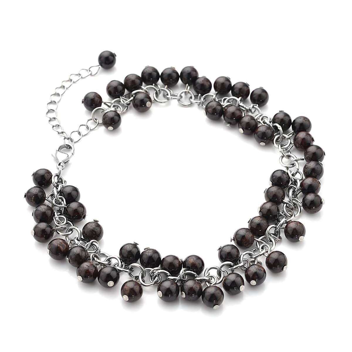 Mozambique Garnet Drop Charm Anklet in Stainless Steel 100.00 ctw image number 2