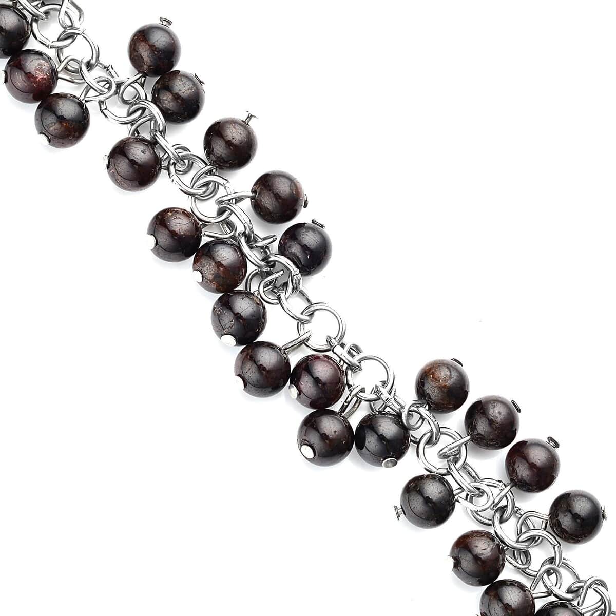 Mozambique Garnet Drop Charm Anklet in Stainless Steel 100.00 ctw image number 3