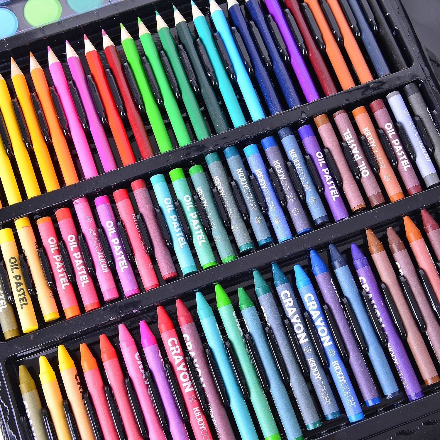 163 Piece Deluxe Art Supply Set (Coloring Pencils, Crayons, Oil Pastels, Markers, Water Paint, Eraser, Pencil, Sharpener, Liquid Glue and White Glue)