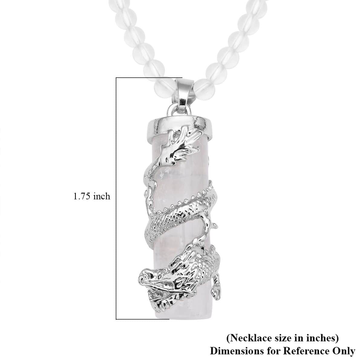 White Crystal Quartz Dragon Sphere Pendant Necklace (20 Inches) and Beaded Dragon Scroll Necklace (20-22 Inches) in Silvertone & Stainless Steel 153.25 ctw , Tarnish-Free, Waterproof, Sweat Proof Jewelry image number 3