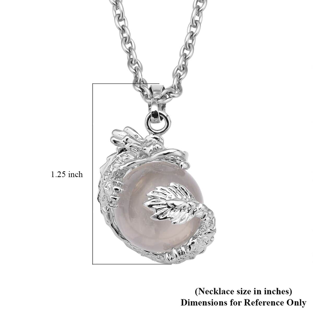 White Crystal Quartz Dragon Sphere Pendant Necklace (20 Inches) and Beaded Dragon Scroll Necklace (20-22 Inches) in Silvertone & Stainless Steel 153.25 ctw , Tarnish-Free, Waterproof, Sweat Proof Jewelry image number 4