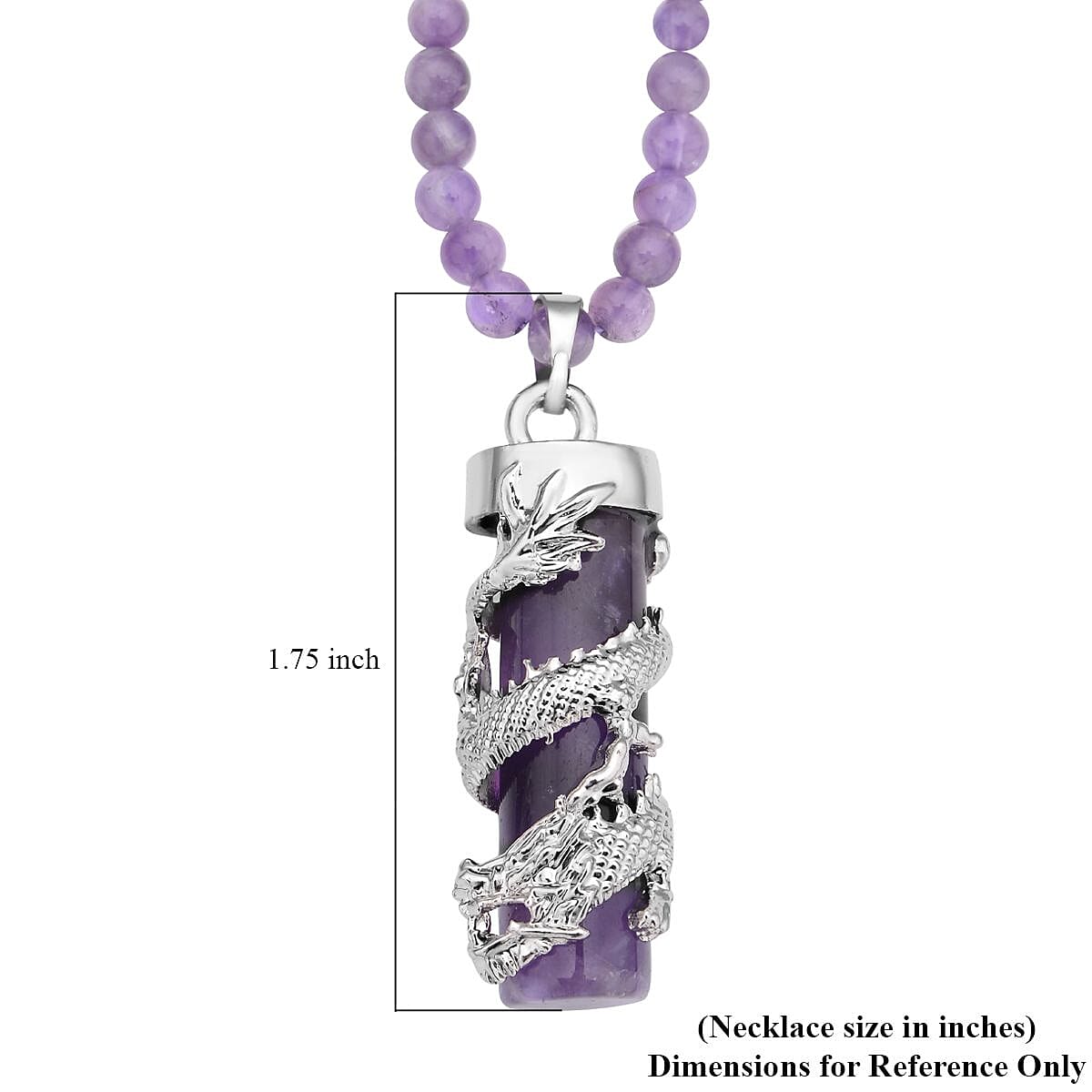 Amethyst Dragon Sphere Pendant Necklace (20 Inches) and Beaded Dragon Scroll Necklace (20-22 Inches) in Silvertone & Stainless Steel 176.25 ctw , Tarnish-Free, Waterproof, Sweat Proof Jewelry image number 3
