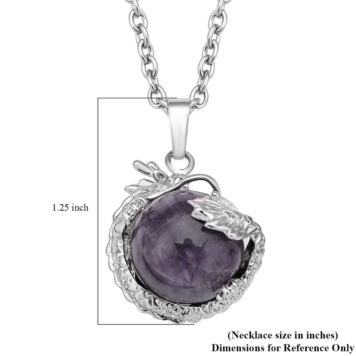 Amethyst Dragon Sphere Pendant Necklace (20 Inches) and Beaded Dragon Scroll Necklace (20-22 Inches) in Silvertone & Stainless Steel 176.25 ctw , Tarnish-Free, Waterproof, Sweat Proof Jewelry image number 4