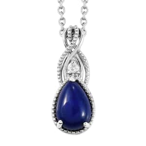 Lapis Lazuli and White Topaz Pendant in Platinum Over Sterling Silver with Stainless Steel Necklace 20 Inches 3.65 ctw