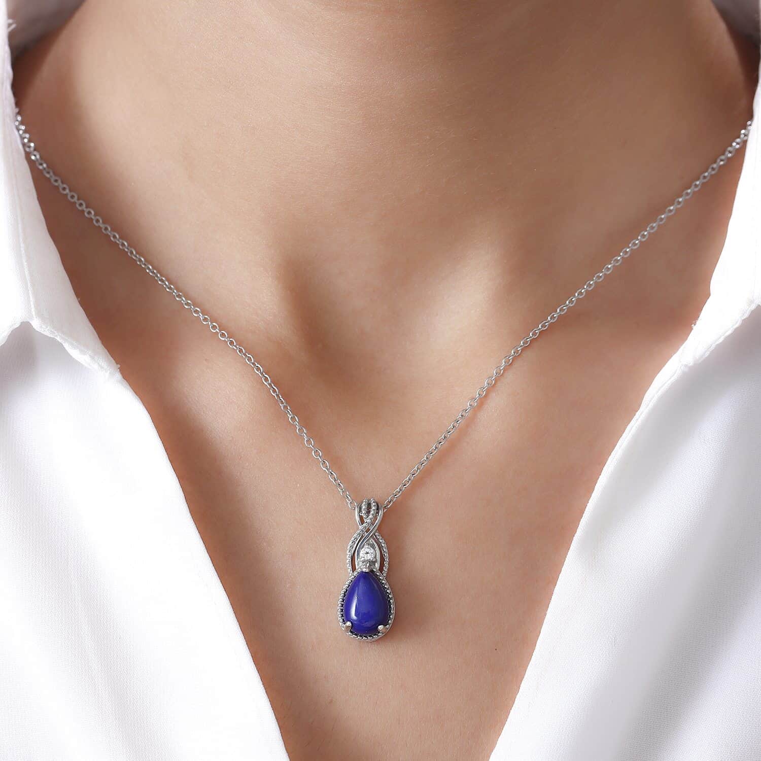 Mother s day jewelry Lapis Lazuli White Topaz Pendant Necklace