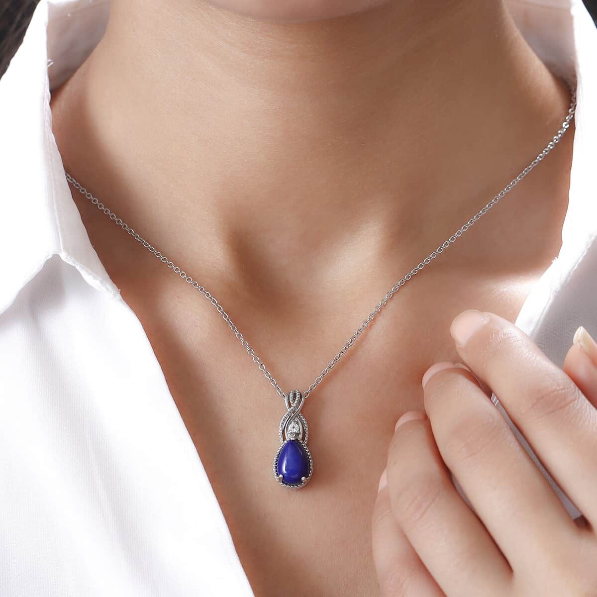 Lapis Lazuli and White Topaz Pendant in Platinum Over Sterling Silver with Stainless Steel Necklace 20 Inches 3.65 ctw image number 2