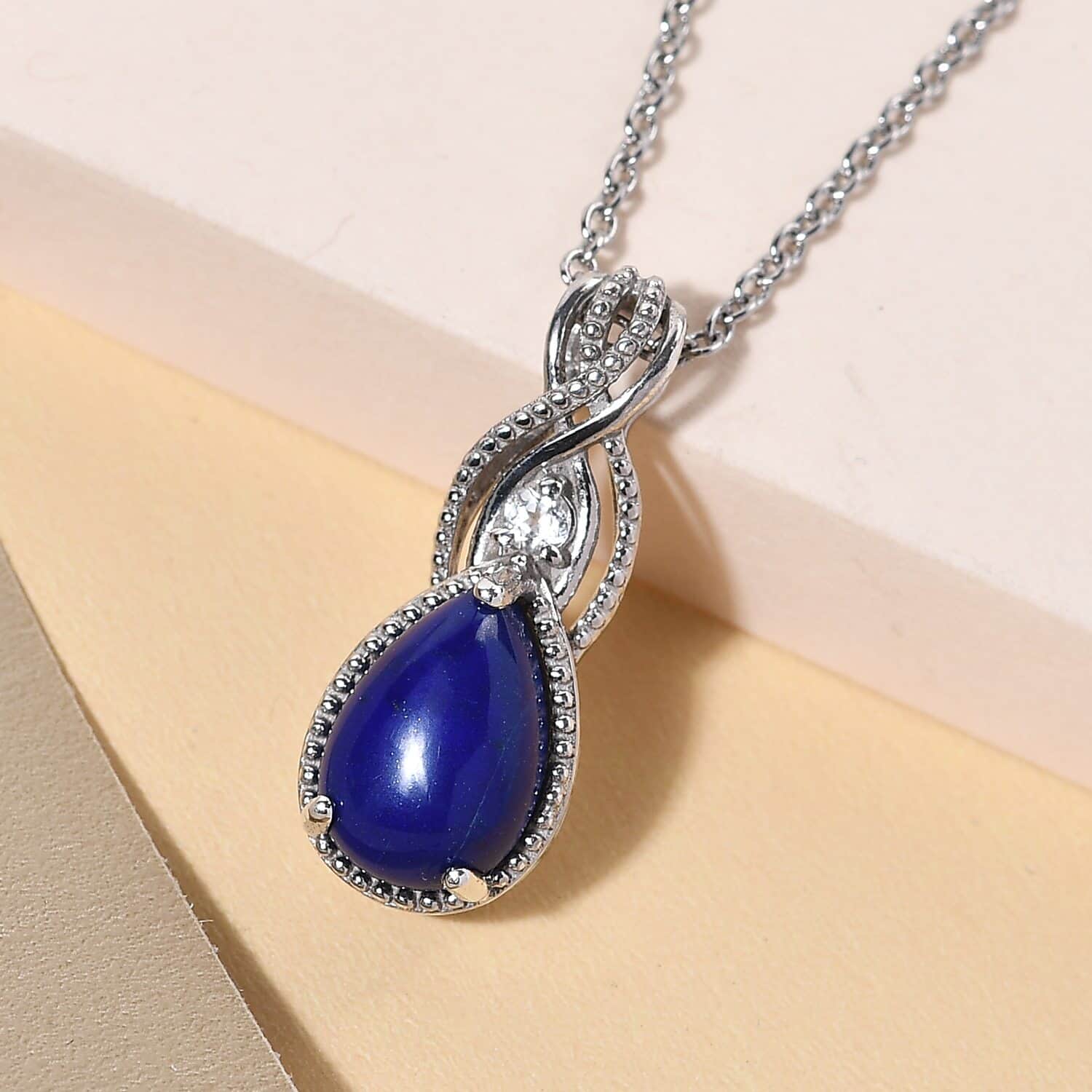 Mother s day jewelry Lapis Lazuli White Topaz Pendant Necklace