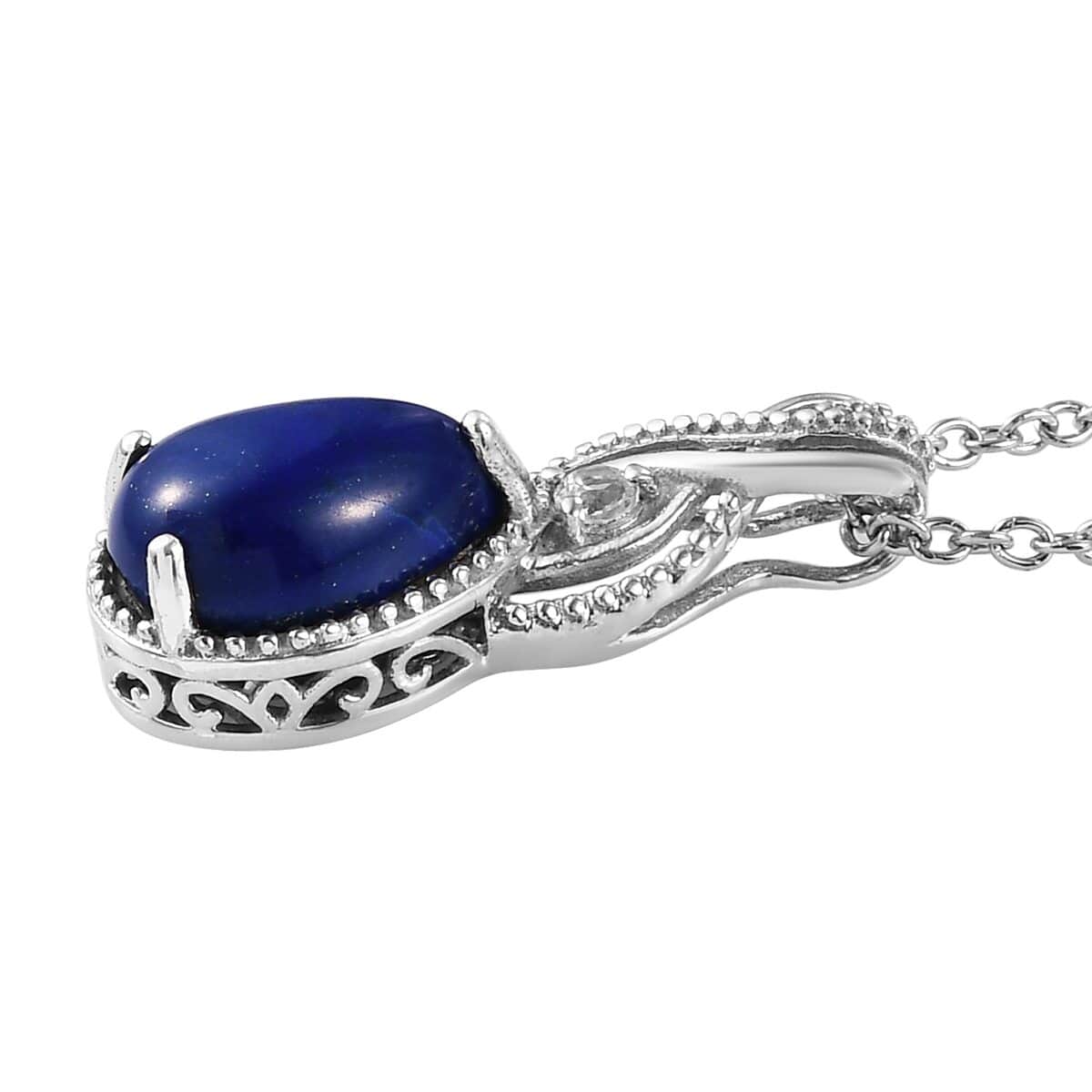 Lapis Lazuli and White Topaz Pendant in Platinum Over Sterling Silver with Stainless Steel Necklace 20 Inches 3.65 ctw image number 5