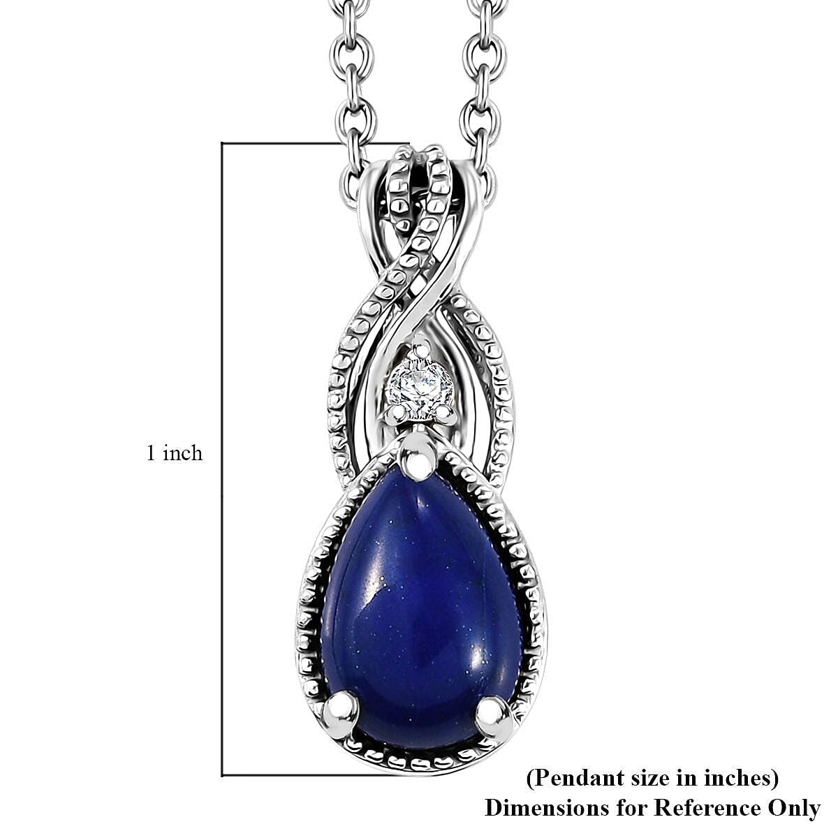 Lapis Lazuli and White Topaz 3.90 ctw Pendant in Platinum Over Sterling Silver with Stainless Steel Necklace 20 Inches 