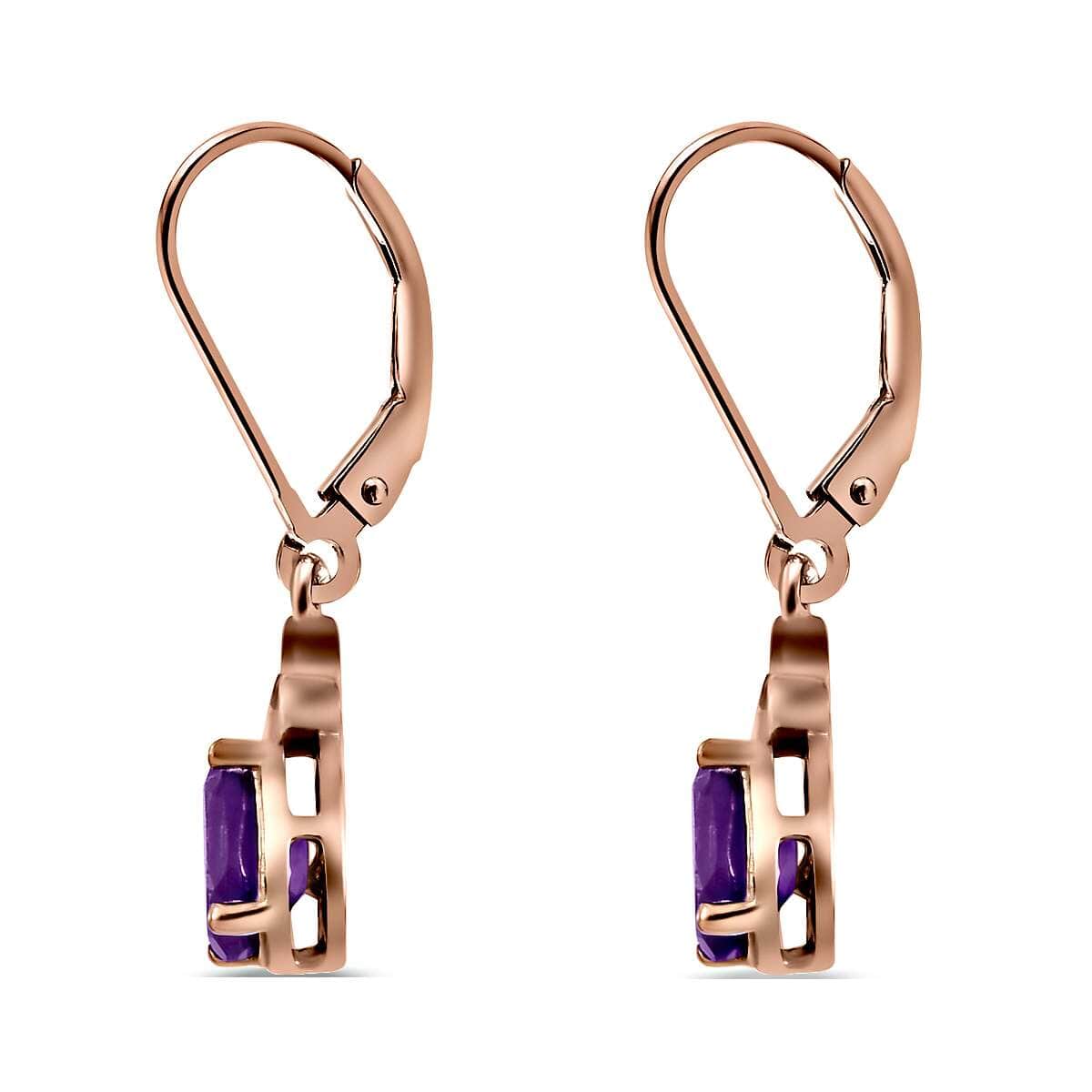 Amethyst Earrings, Amethyst Solitaire Earrings, Lever Back Earrings, 14K Rose Gold Plated Sterling Silver Earrings, Dangle Earrings 1.50 ctw image number 6