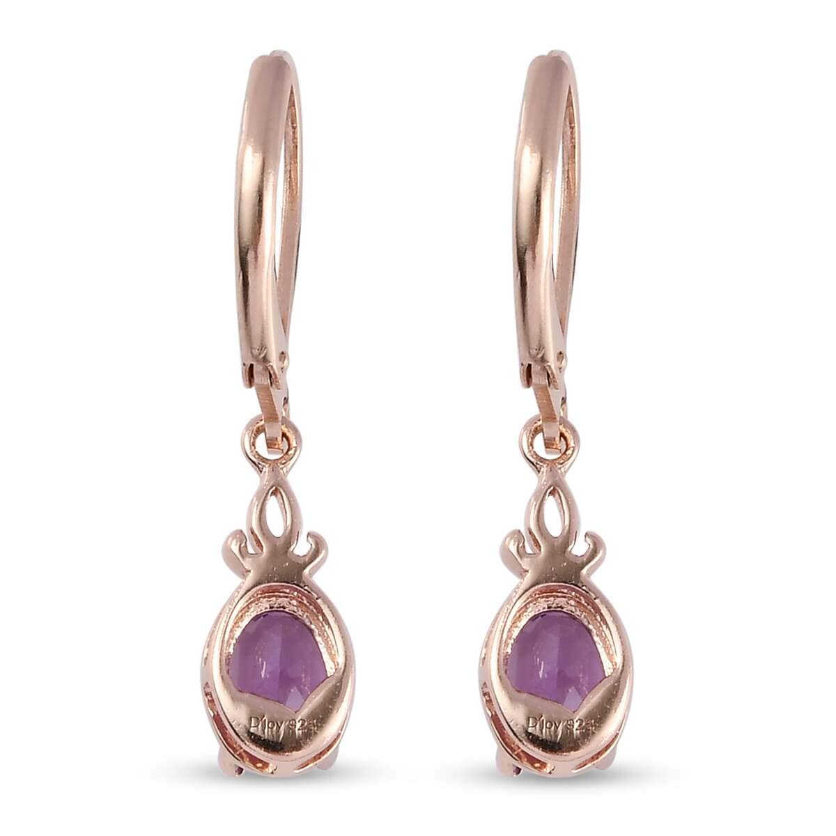 Amethyst Earrings, Amethyst Solitaire Earrings, Lever Back Earrings, 14K Rose Gold Plated Sterling Silver Earrings, Dangle Earrings 1.50 ctw image number 8